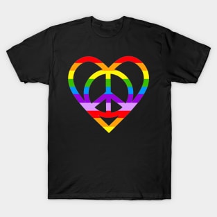 Rainbow Pride Peace Sign And Heart T-Shirt